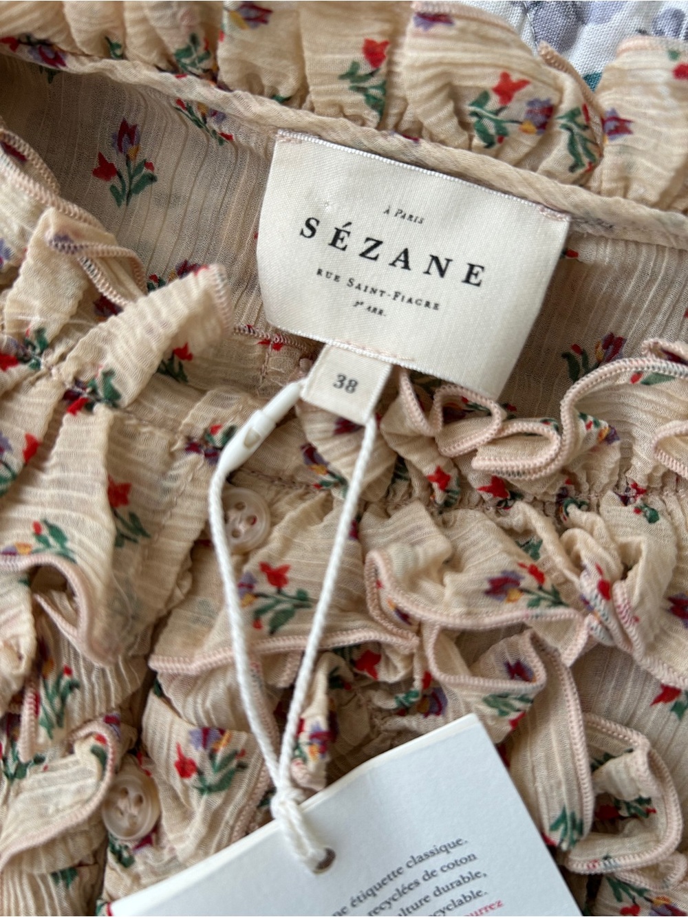 NWT Sezane Wood Beige Tulip Blouse - Picture 6 of 9